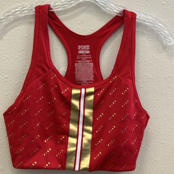 Pink Ultimate Red and Gold Non Padded Sports Bra Large - Picture 1 of 2